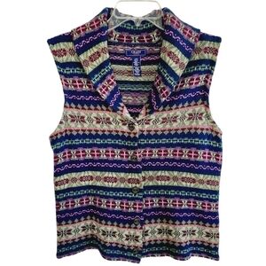 Chaps Sweater Vest Large Cardigan Multi-Colored Southwestern Large Cottagecore